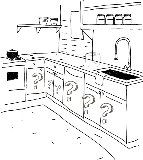 Illustration of a kitchen with labels
